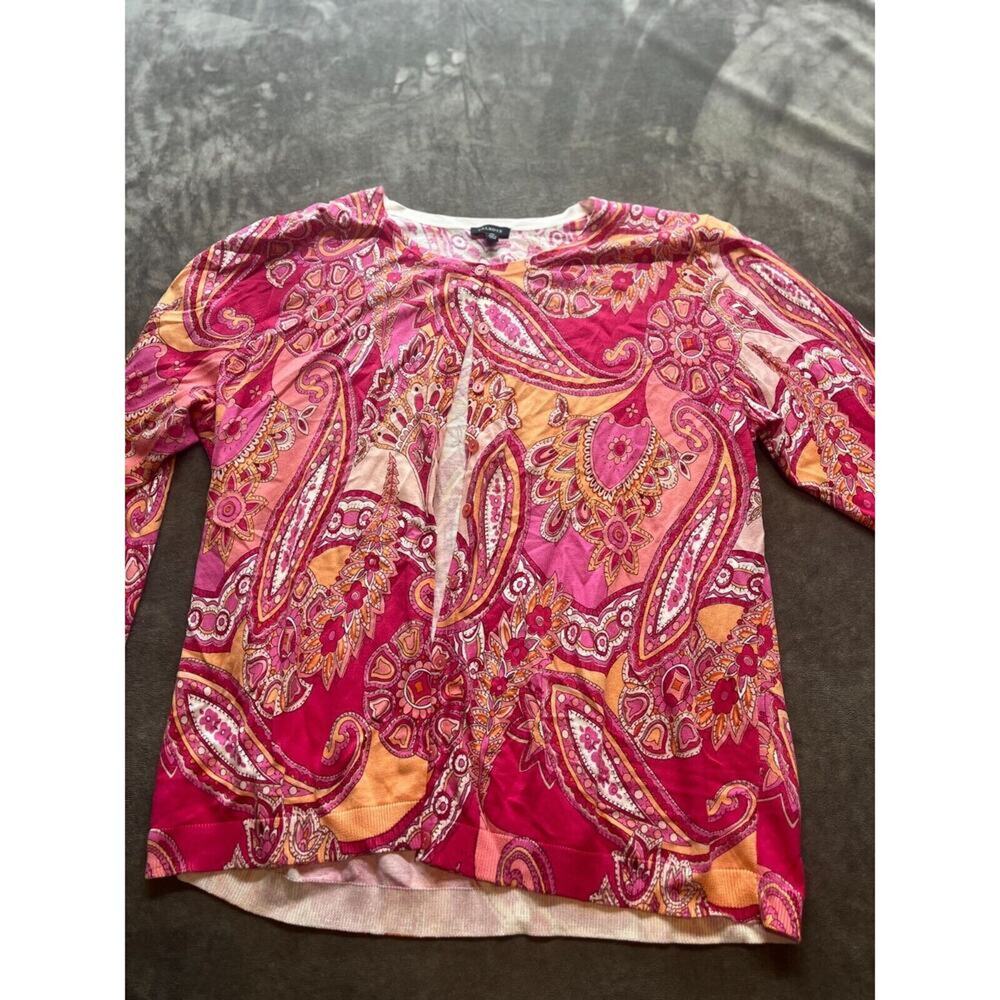 Talbots Shirt Womens XL Orange Pink Paisley Button Up Long Sleeve Stretch